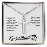Artisan Cross Necklace with Ball Chain - Graduation, Religion, I Wish You The Strength