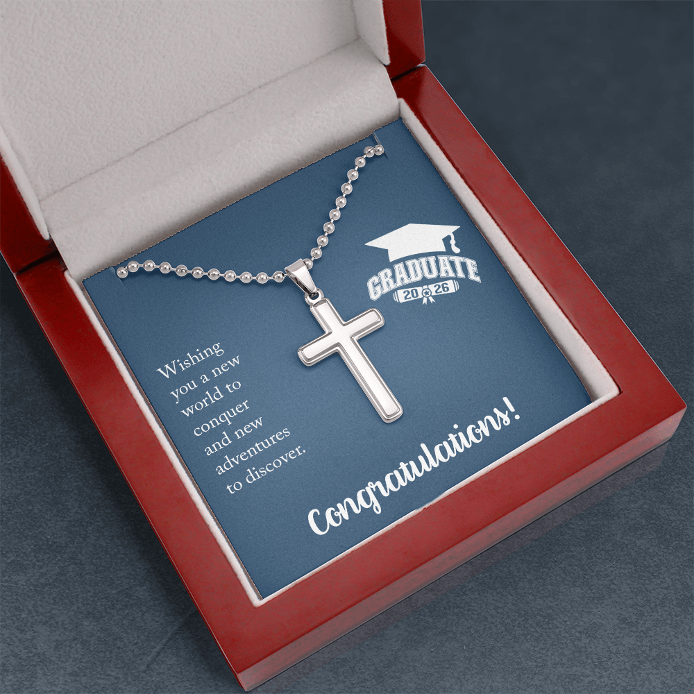 Artisan Cross Necklace with Ball Chain - Gift For Him, Son, Grandson, Wishing You A New Word
