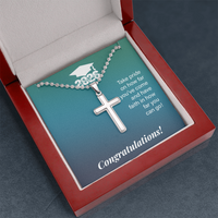 Artisan Cross Necklace with Ball Chain - Gift For Son, Grandson, Great Grandson