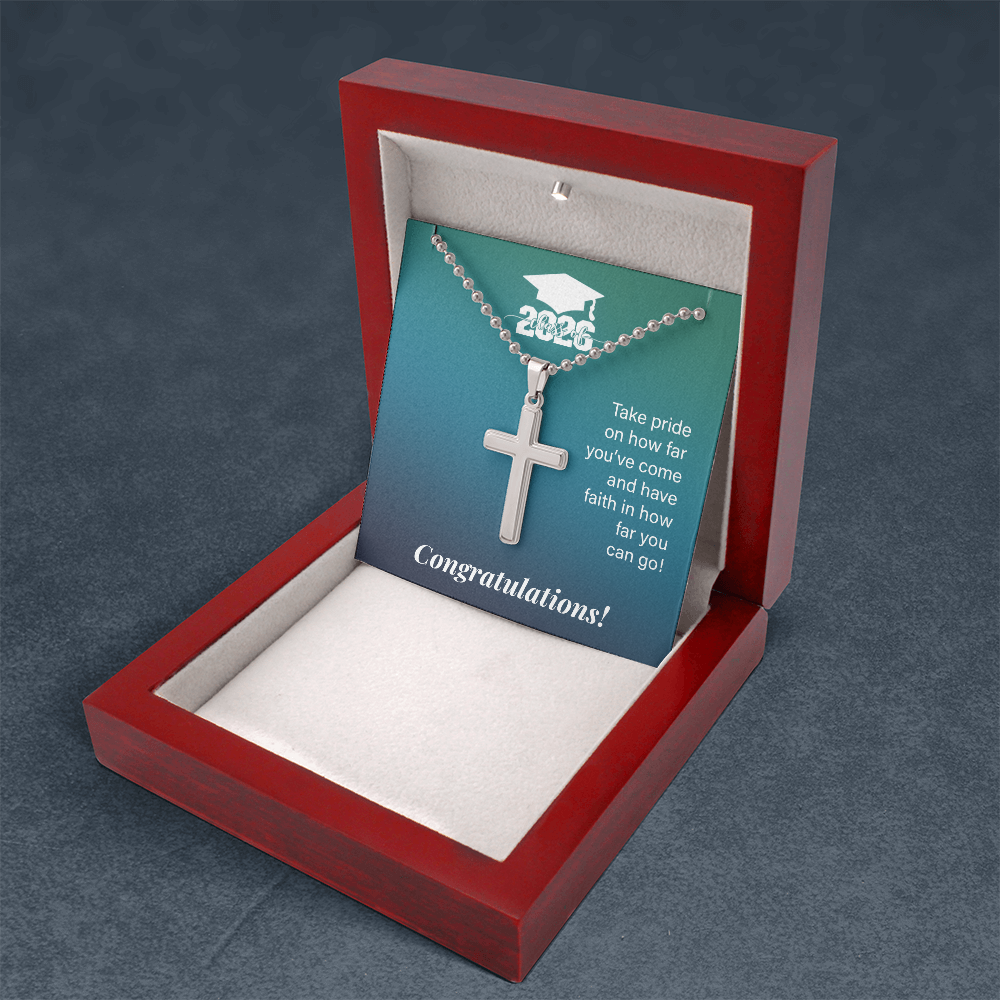 Artisan Cross Necklace with Ball Chain - Gift For Son, Grandson, Great Grandson