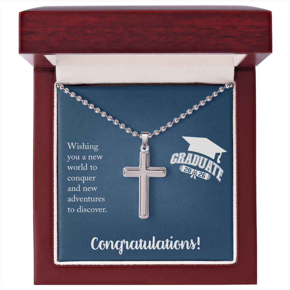 Artisan Cross Necklace with Ball Chain - Gift For Him, Son, Grandson, Wishing You A New Word
