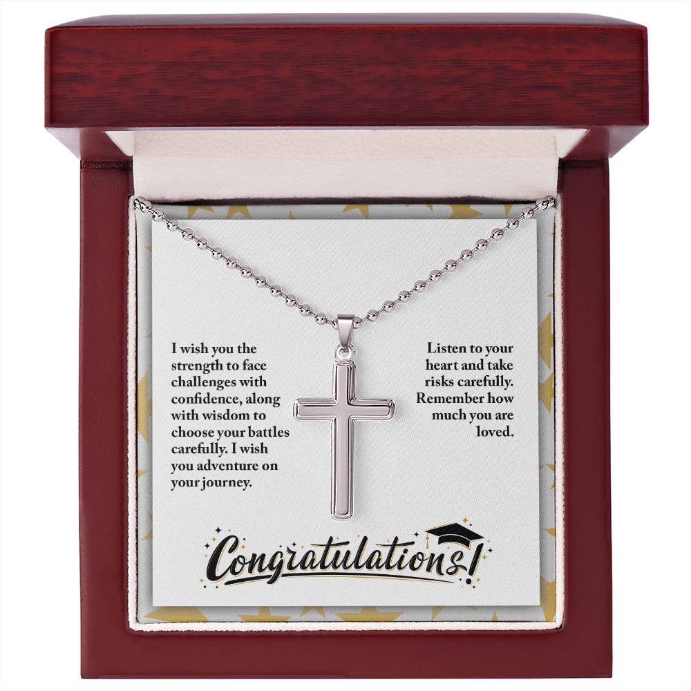 Artisan Cross Necklace with Ball Chain - Graduation, Religion, I Wish You The Strength