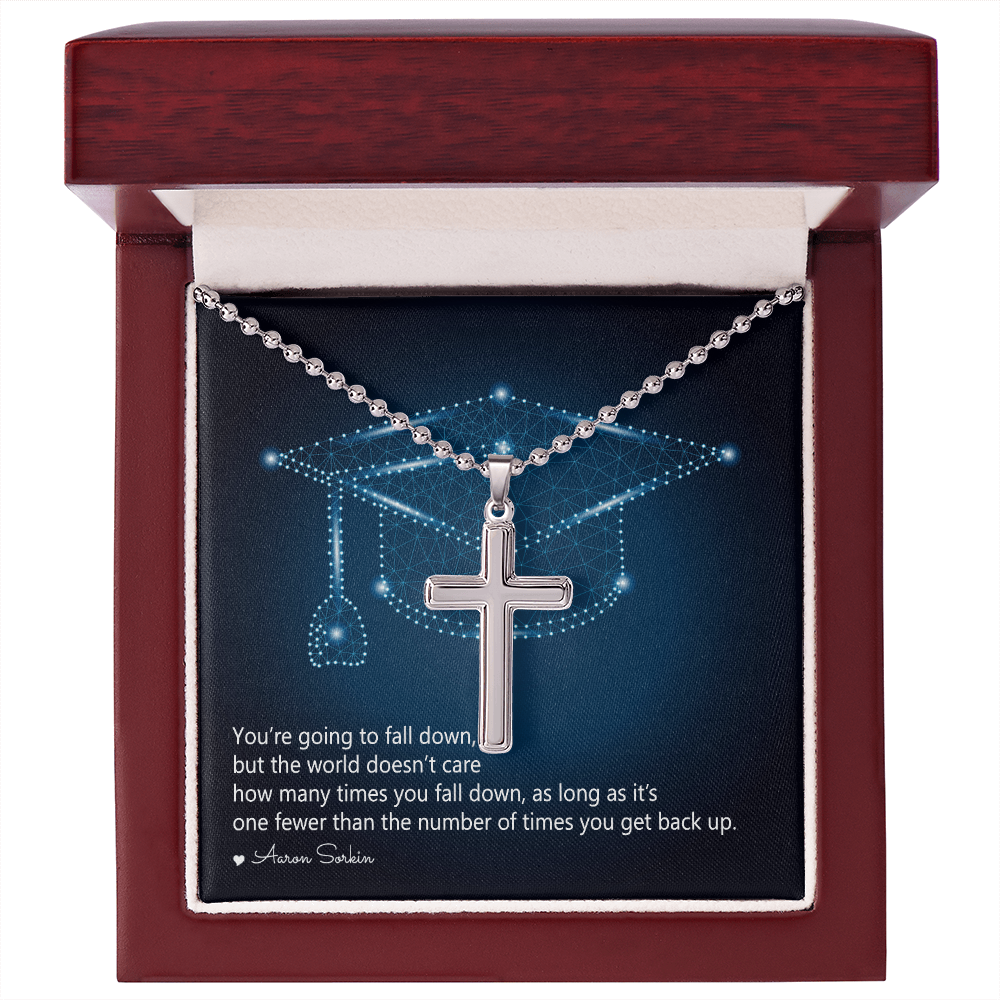 Artisan Cross Necklace with Ball Chain - Graduation, You Get Back Up