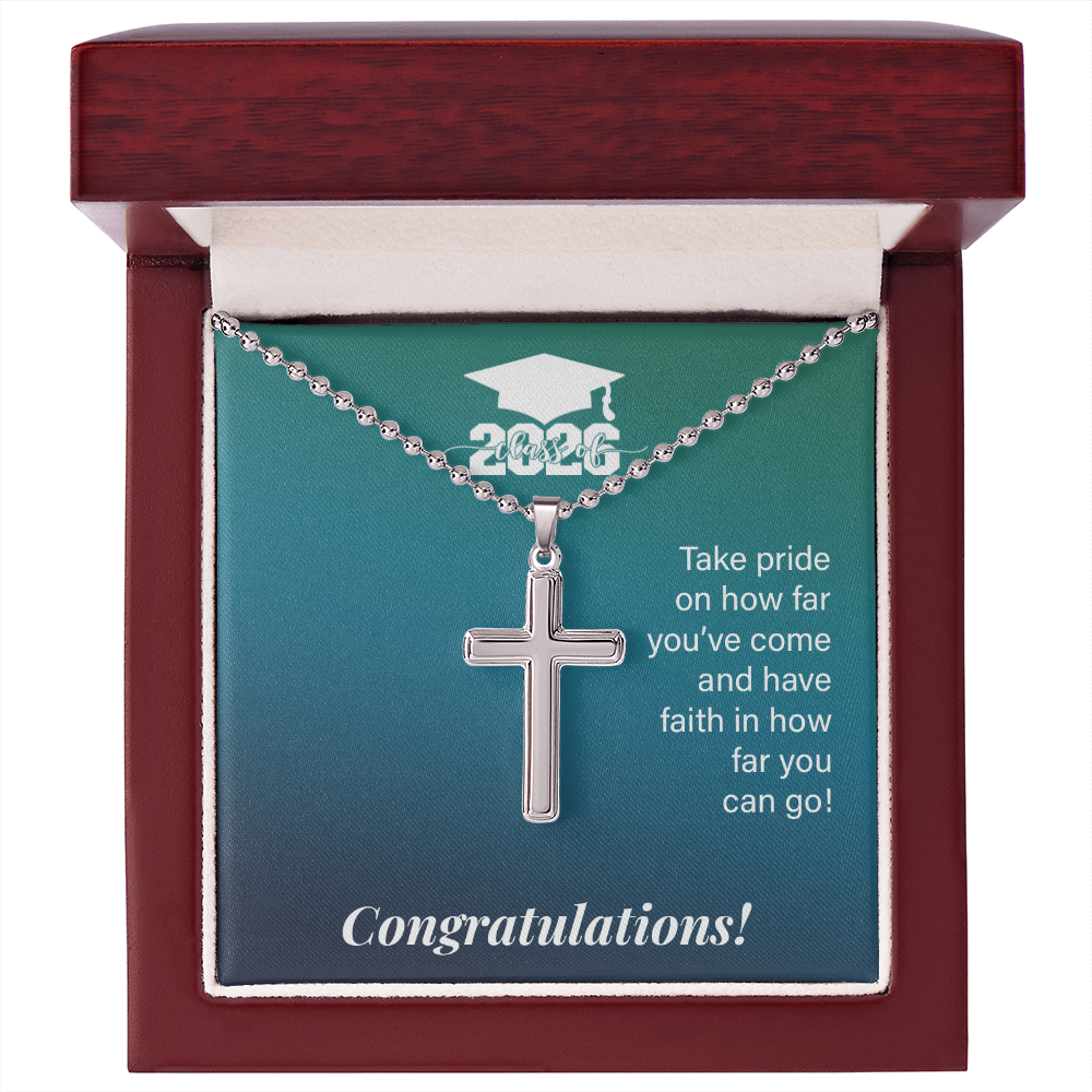 Artisan Cross Necklace with Ball Chain - Gift For Son, Grandson, Great Grandson
