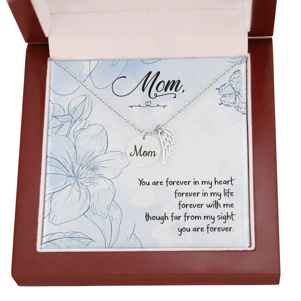 Memorial Necklace / Remembrance Necklace with Angel Wing - Mom, You are Forever in My Heart - Mother's Day Memorial Gift