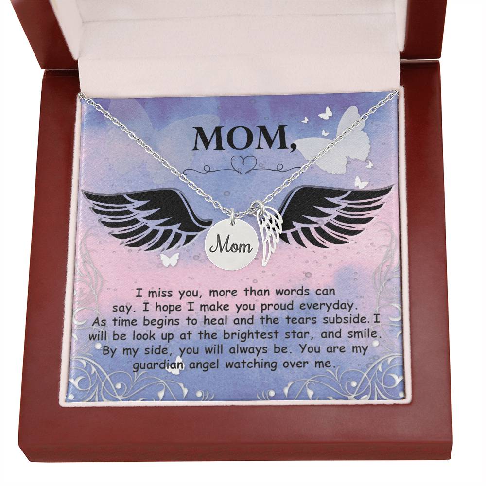 Memorial Necklace / Remembrance Necklace with Angel Wing - Mom, I Miss You - Mother's Day Memorial Gift