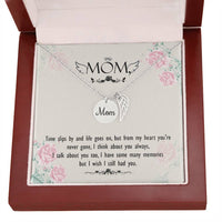 Memorial Necklace / Remembrance Necklace with Angel Wing - Mom, Time Slips By - Mother's Day Memorial Gift