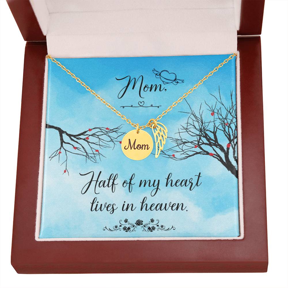 Memorial Necklace / Remembrance Necklace with Angel Wing - Mom, Half of My Heart - Mother's Day Memorial Gift