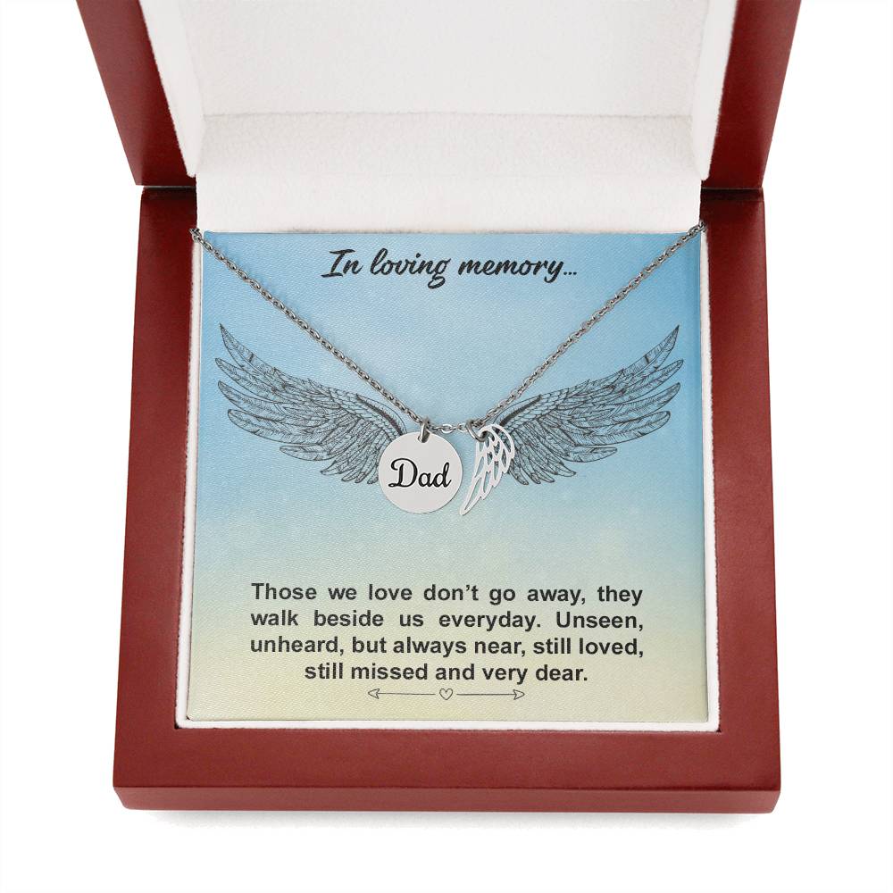 Memorial Necklace for the Loss of a Father – "Dad" Angel Wing Remembrance Keepsake, Sympathy Gift for a Dad in Heaven