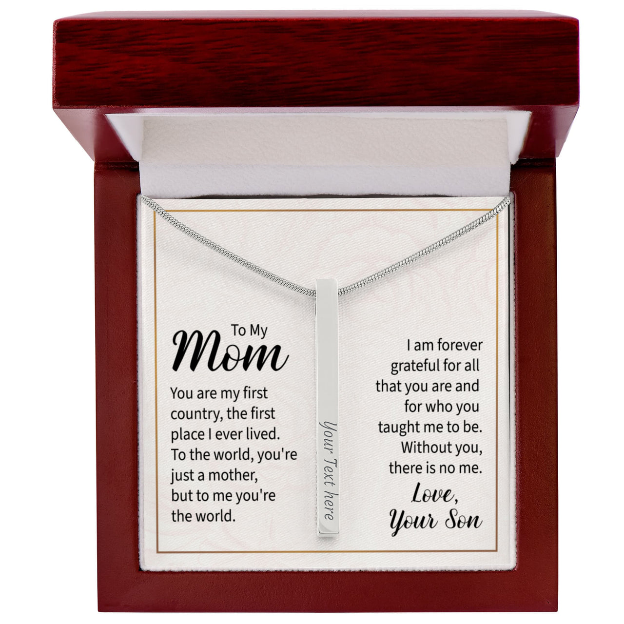 Engraved 4-Sided Stick Necklace with Message Card for Mom - Mother's Day Gift