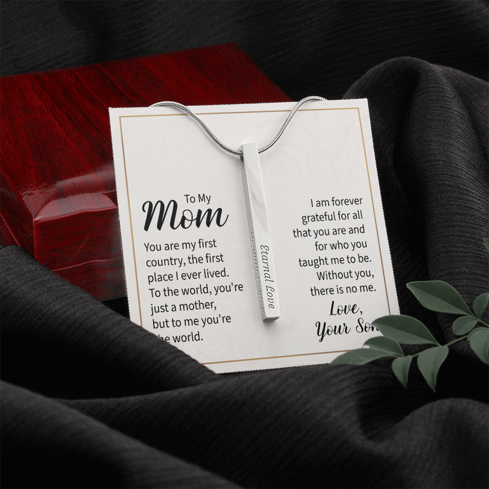 Engraved 4-Sided Stick Necklace with Message Card for Mom - Mother's Day Gift