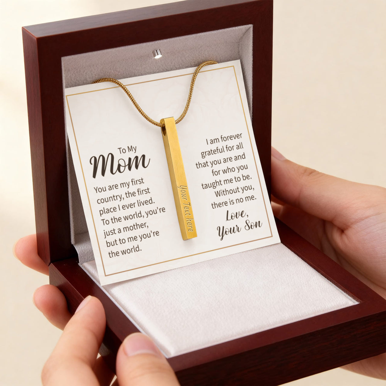 Engraved 4-Sided Stick Necklace with Message Card for Mom - Mother's Day Gift