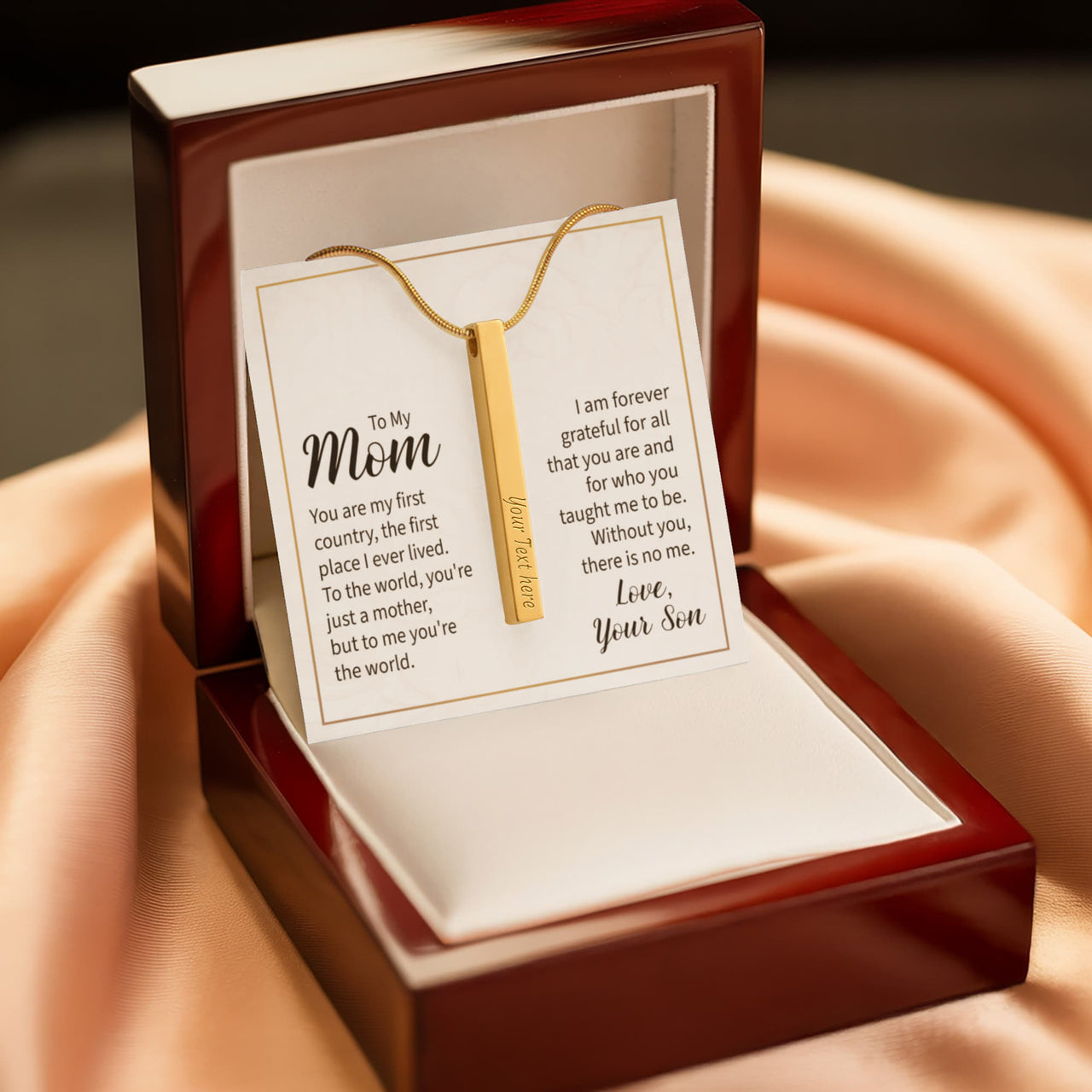 Engraved 4-Sided Stick Necklace with Message Card for Mom - Mother's Day Gift