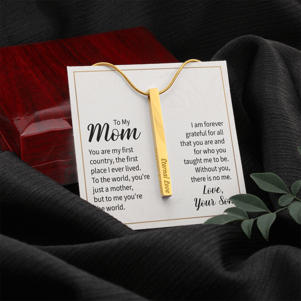 Engraved 4-Sided Stick Necklace with Message Card for Mom - Mother's Day Gift