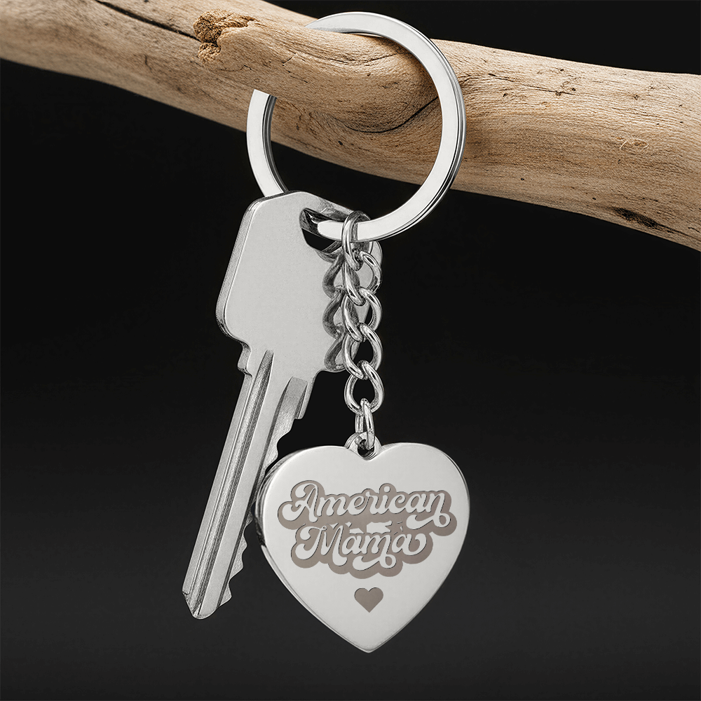 Engraved Heart Keychain for Mom - Mother's Day Gift - American Mama