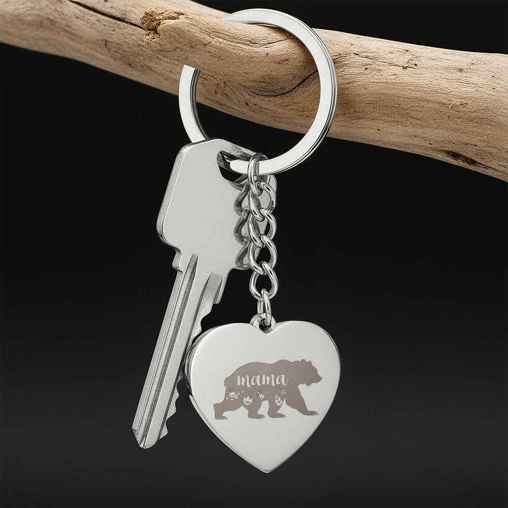 Engraved Heart Keychain for Mom - Mother's Day Gift - Mama Bear