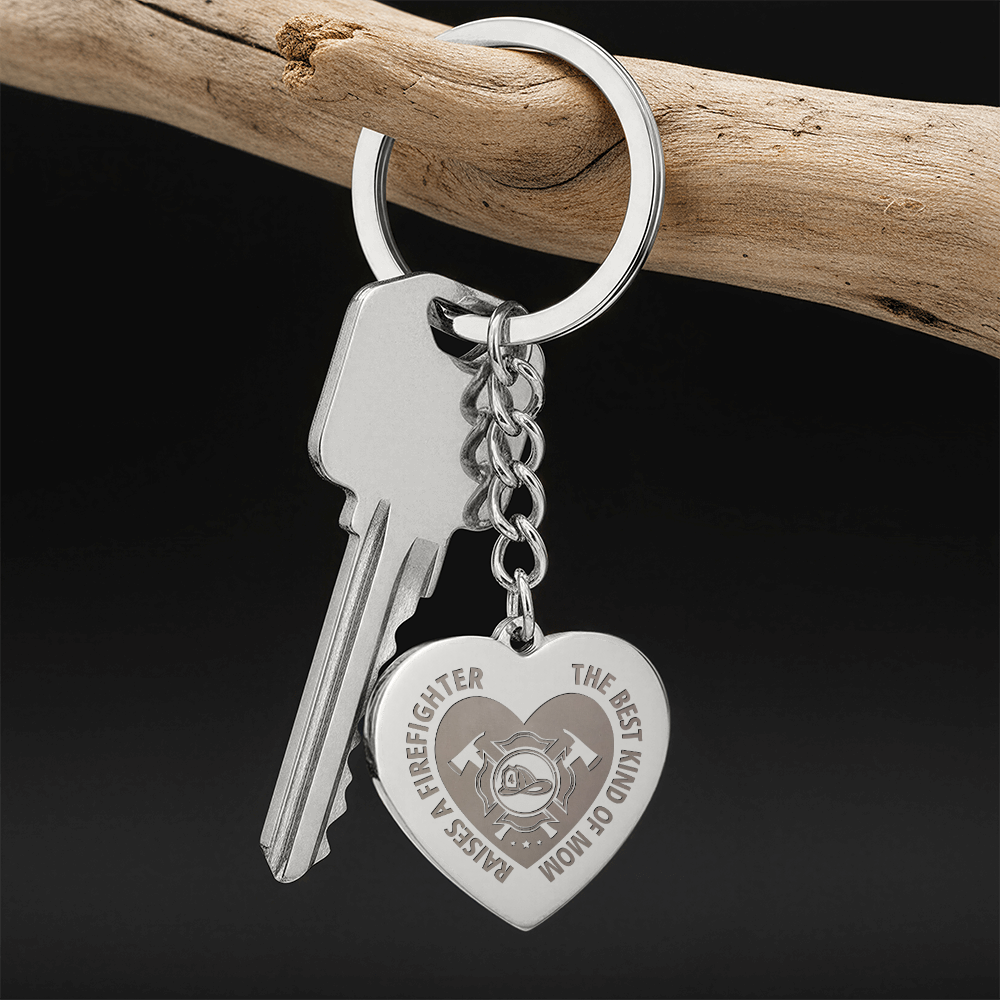 Engraved Heart Keychain for Mom - Mother's Day Gift - Firefighter Mom