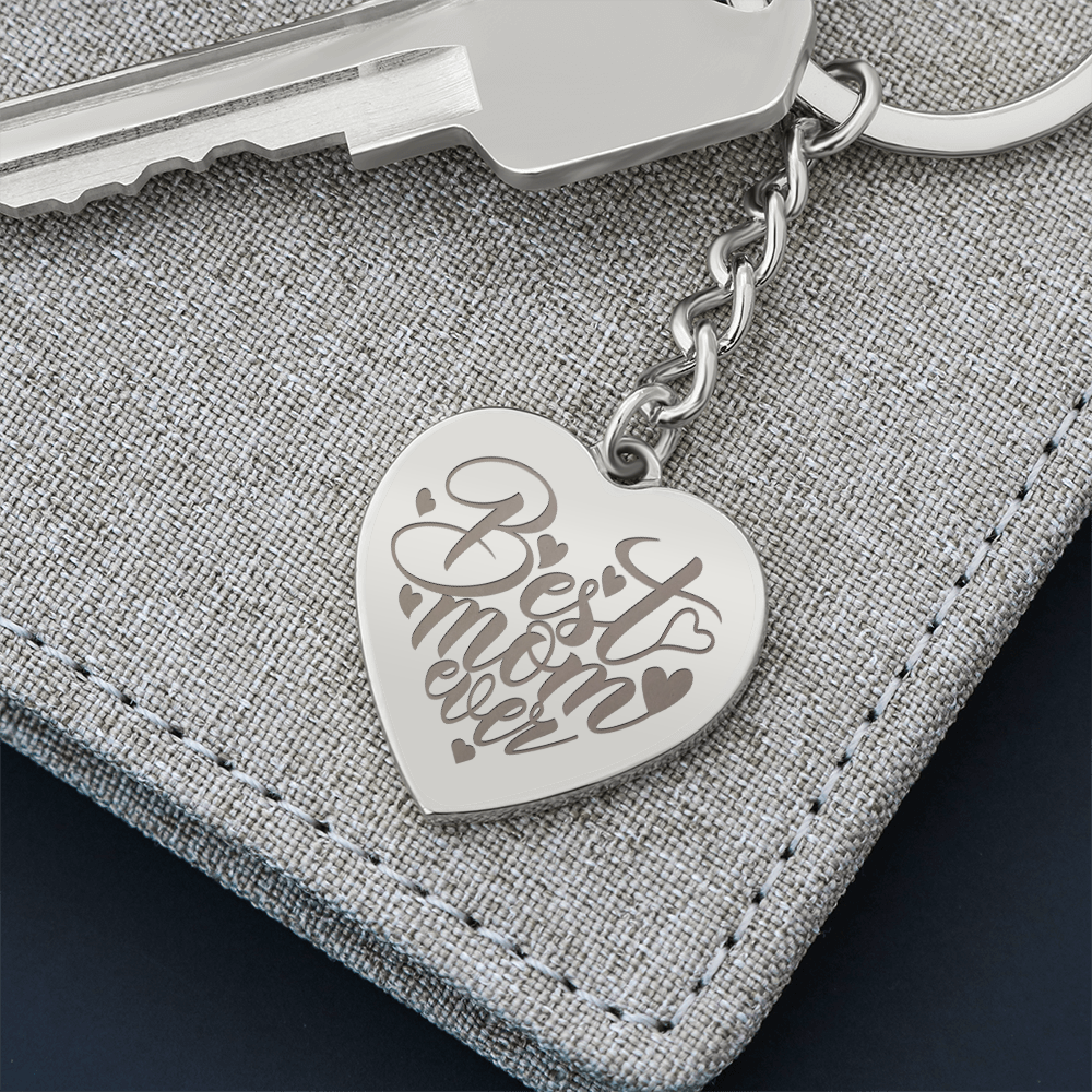 Engraved Heart Keychain for Mom - Mother's Day Gift - Best Mom Ever