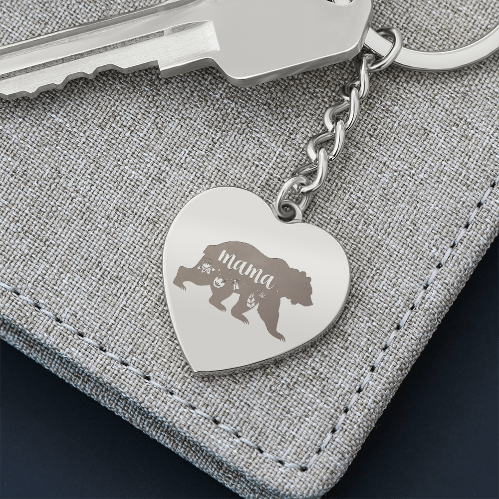 Engraved Heart Keychain for Mom - Mother's Day Gift - Mama Bear