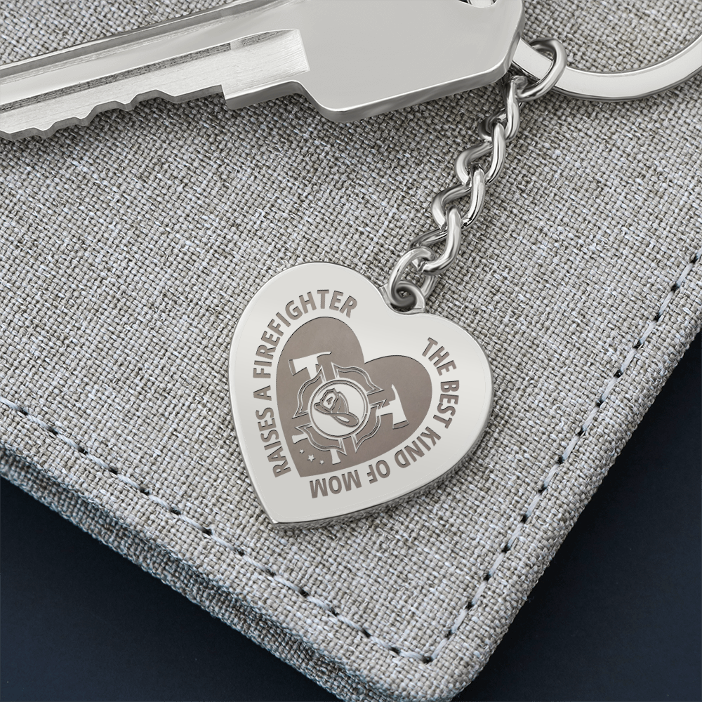 Engraved Heart Keychain for Mom - Mother's Day Gift - Firefighter Mom