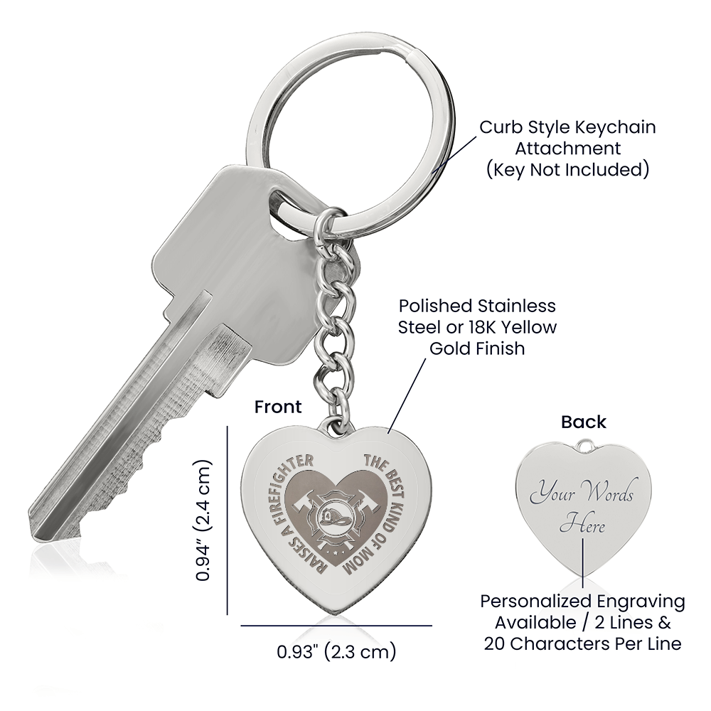 Engraved Heart Keychain for Mom - Mother's Day Gift - Firefighter Mom