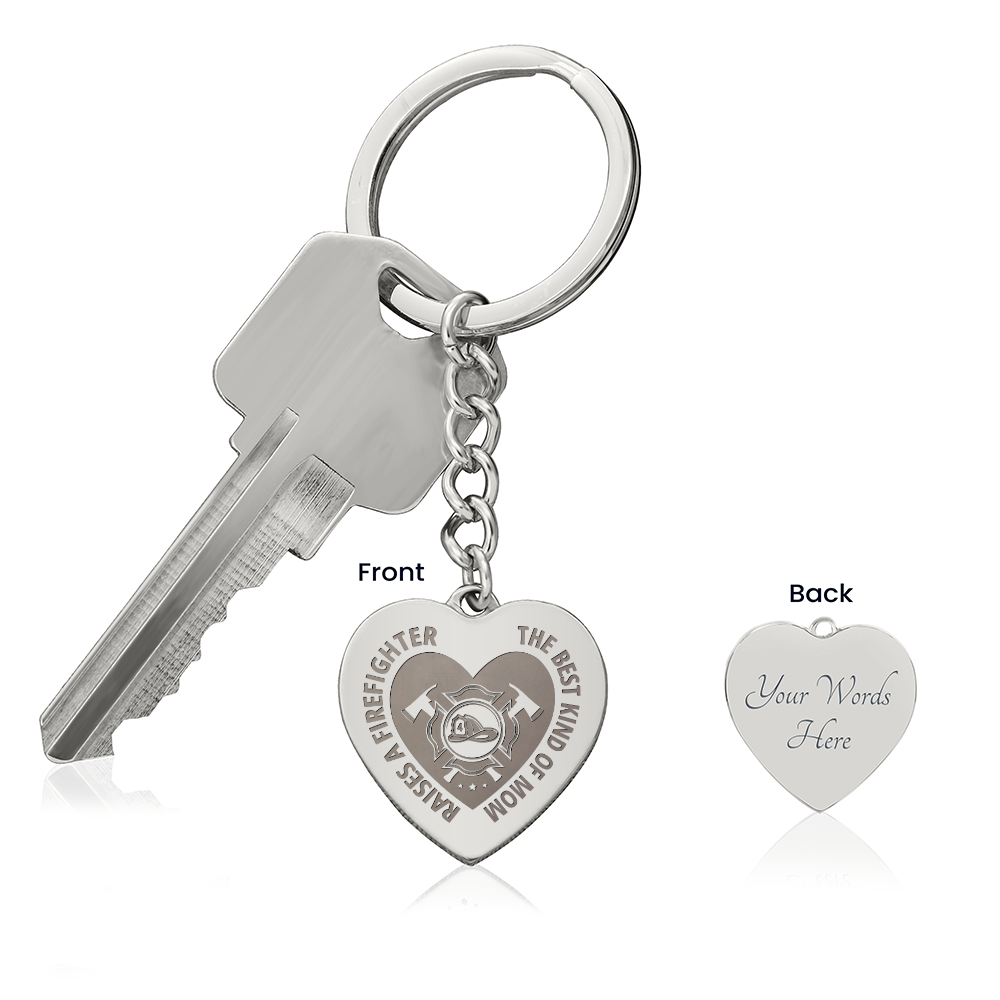 Engraved Heart Keychain for Mom - Mother's Day Gift - Firefighter Mom