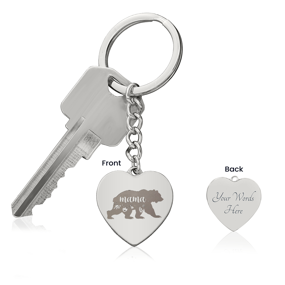 Engraved Heart Keychain for Mom - Mother's Day Gift - Mama Bear
