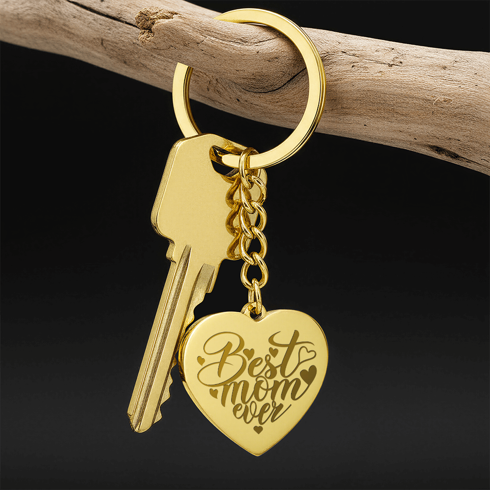 Engraved Heart Keychain for Mom - Mother's Day Gift - Best Mom Ever