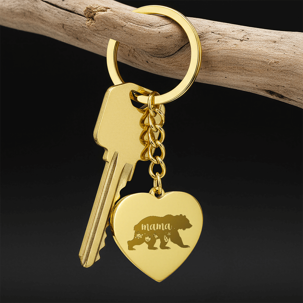 Engraved Heart Keychain for Mom - Mother's Day Gift - Mama Bear