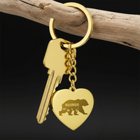 Engraved Heart Keychain for Mom - Mother's Day Gift - Mama Bear