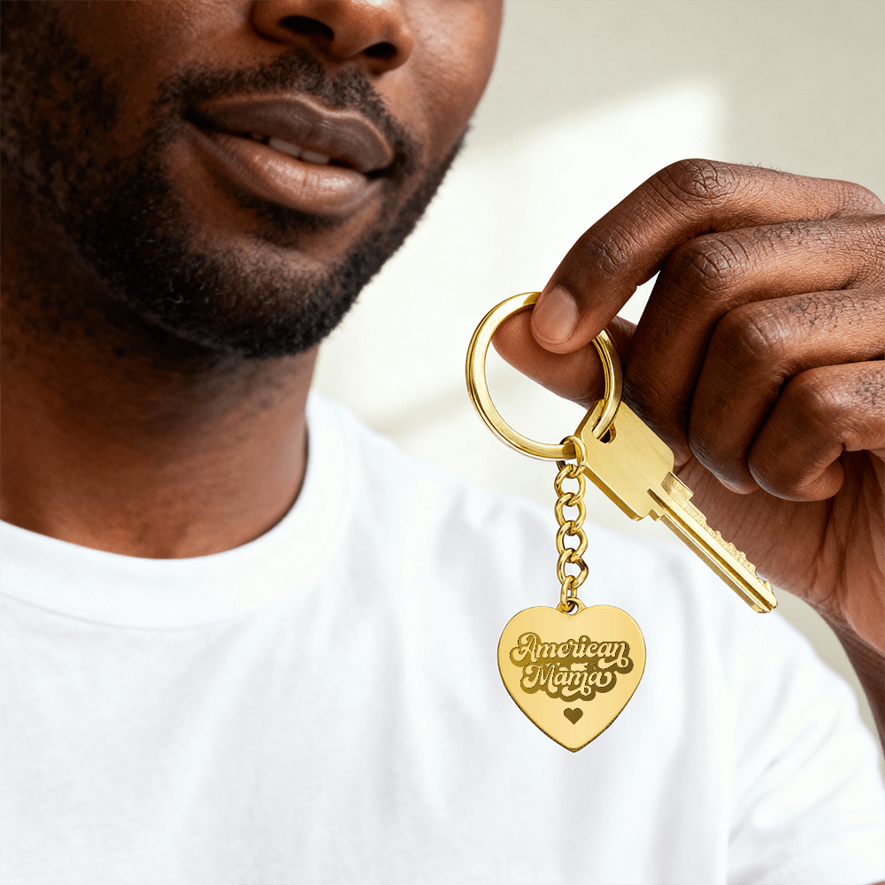 Engraved Heart Keychain for Mom - Mother's Day Gift - American Mama