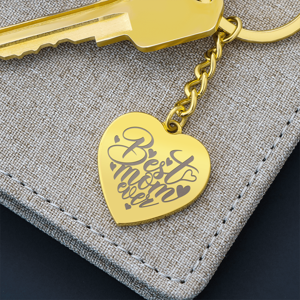 Engraved Heart Keychain for Mom - Mother's Day Gift - Best Mom Ever