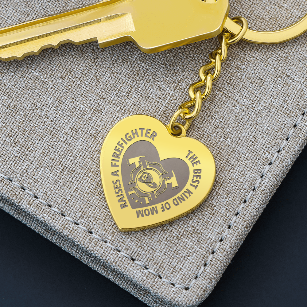 Engraved Heart Keychain for Mom - Mother's Day Gift - Firefighter Mom