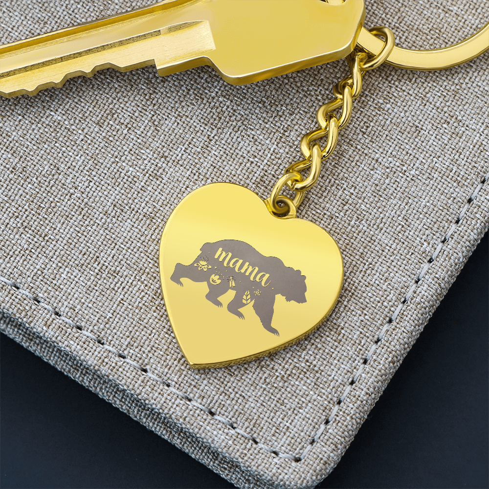 Engraved Heart Keychain for Mom - Mother's Day Gift - Mama Bear