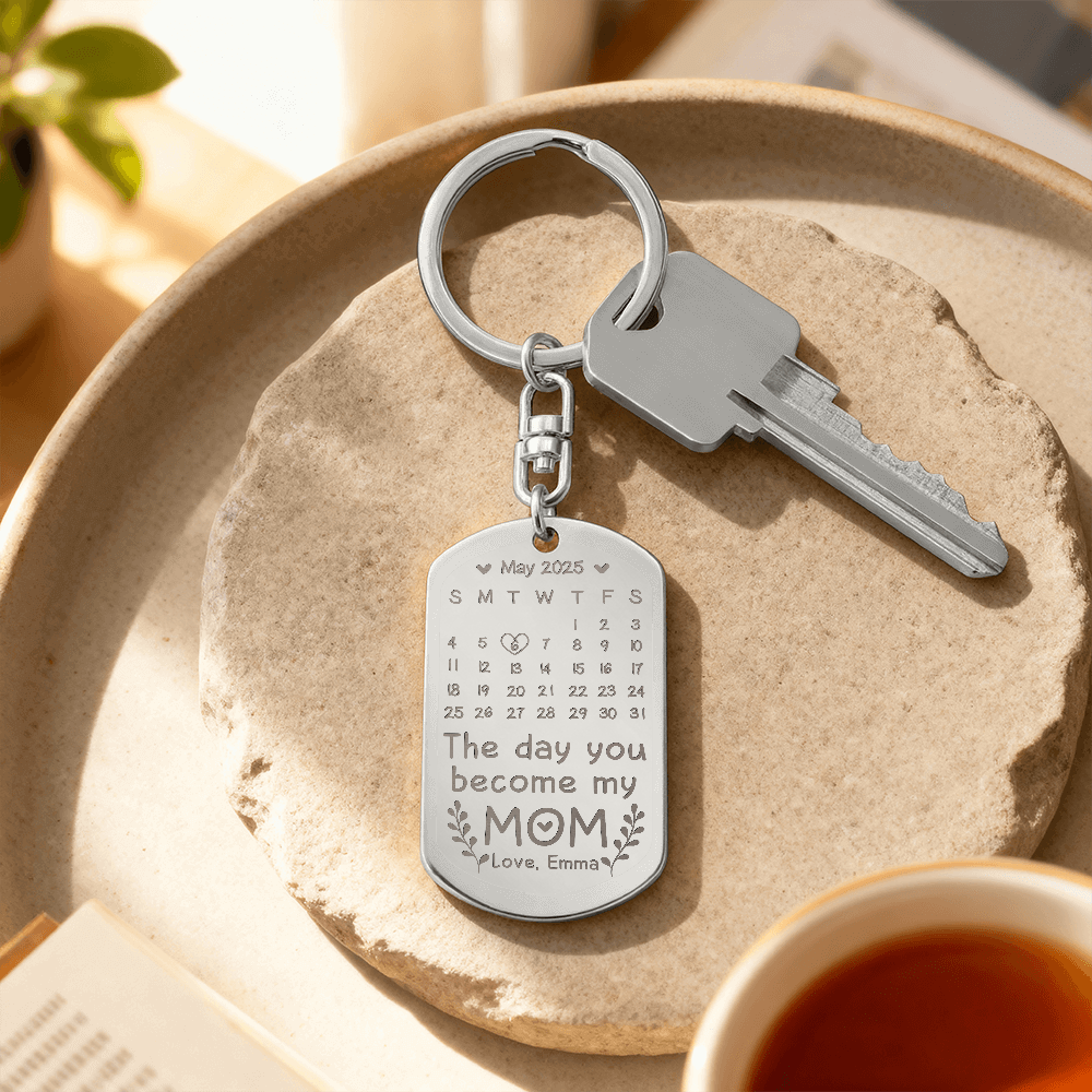 Personalized Engraved Keychain for Mom - Mother's Day Gift - The Day You Become My Mom