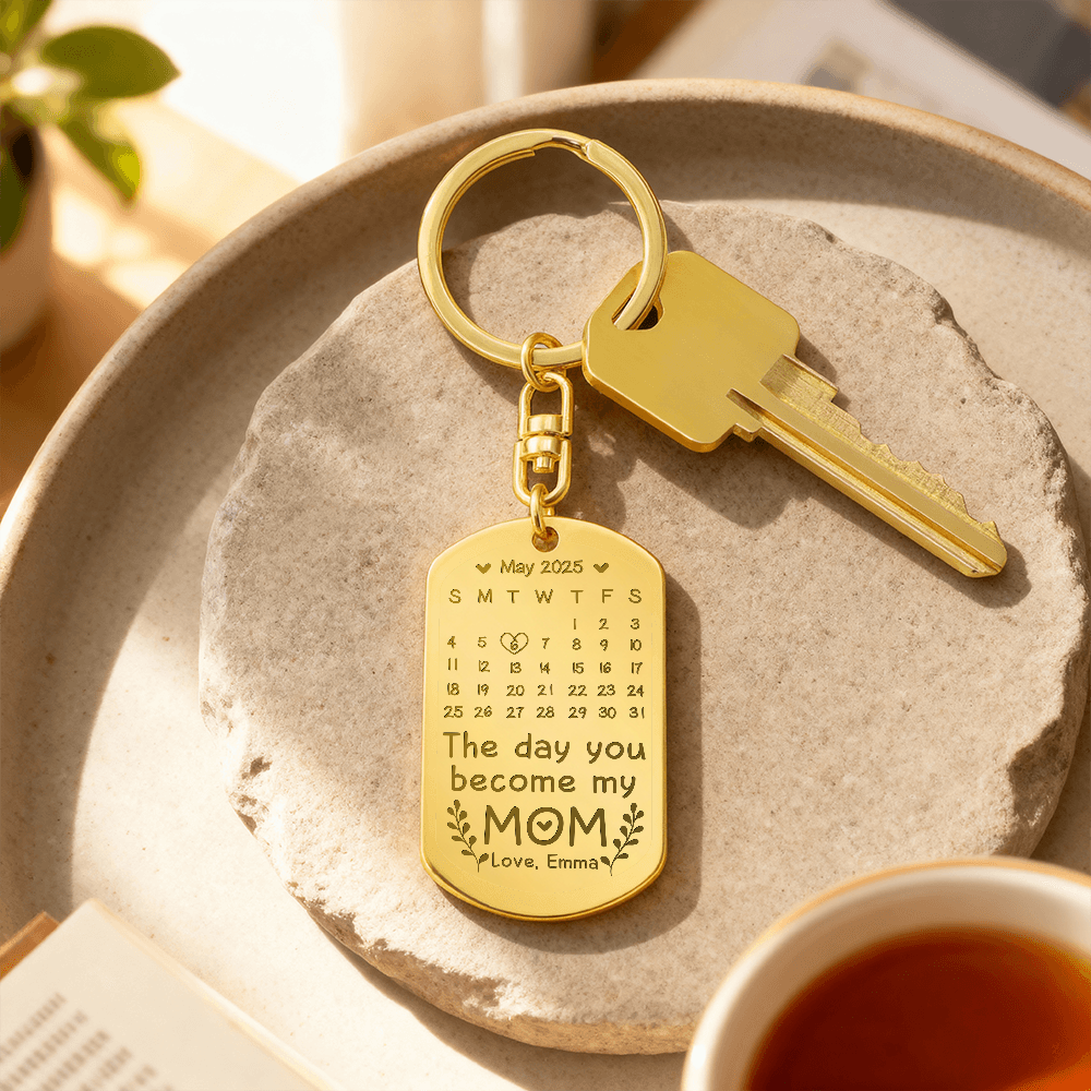Personalized Engraved Keychain for Mom - Mother's Day Gift - The Day You Become My Mom