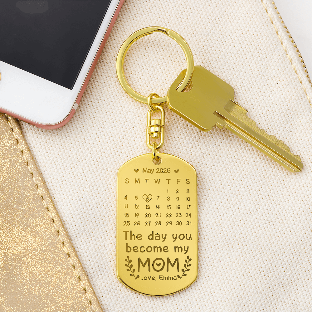 Personalized Engraved Keychain for Mom - Mother's Day Gift - The Day You Become My Mom