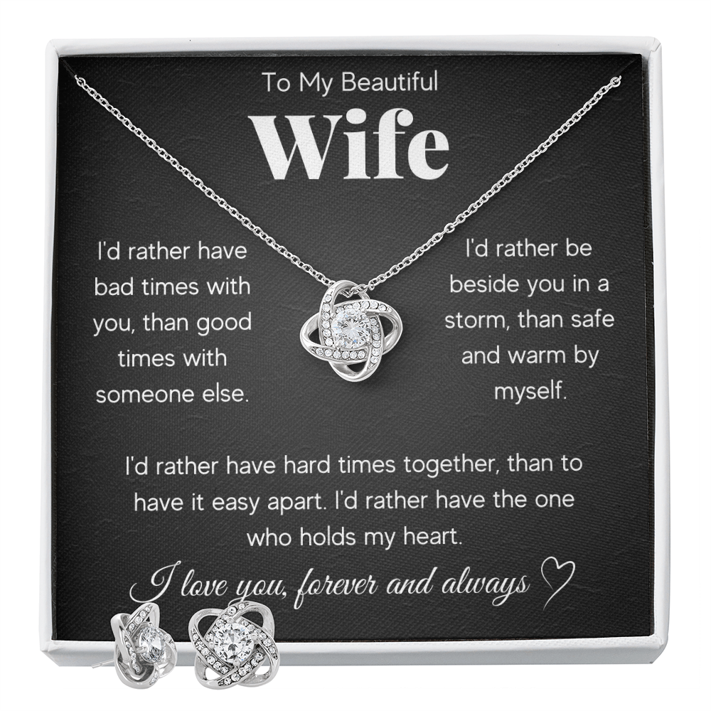 Love Knot Necklace & Earring Set for Wife - Mother's Day Gift