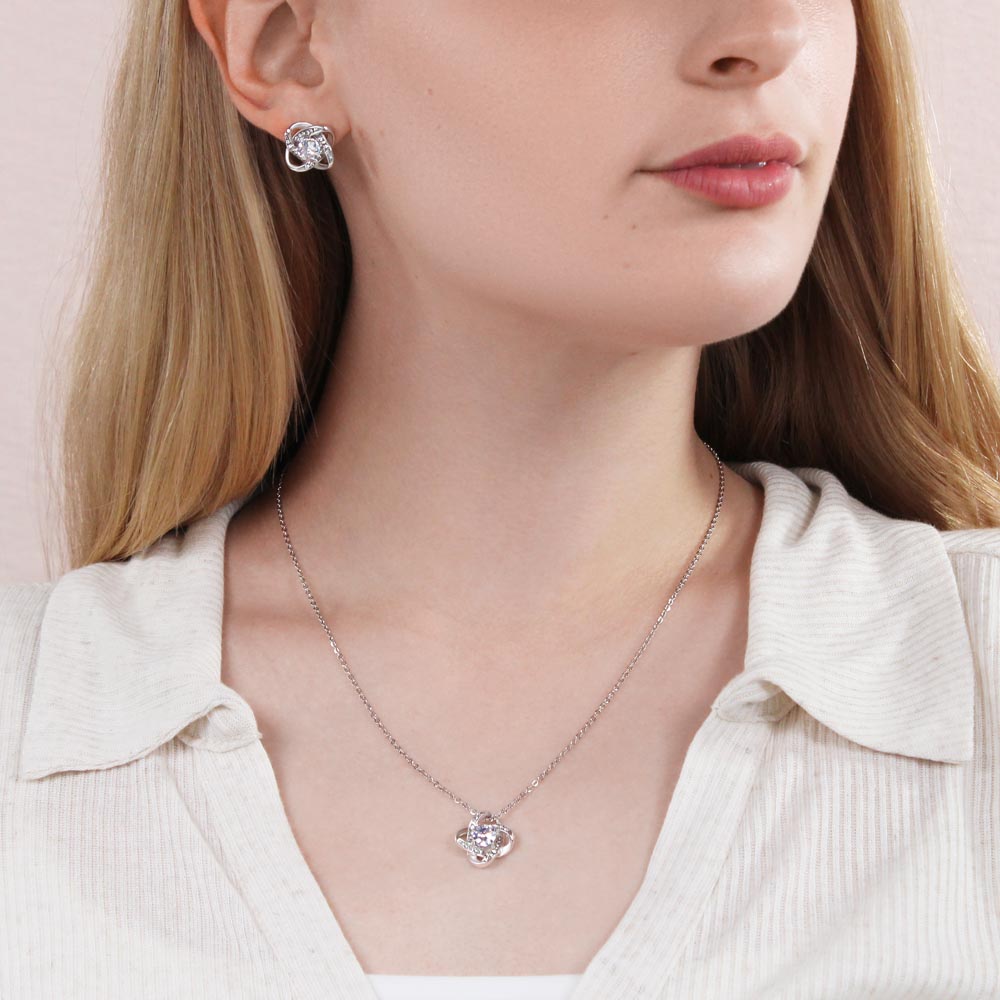 Love Knot Necklace & Earring Set for Sister from Sister - Mother's Day Gift - Connected by Heart