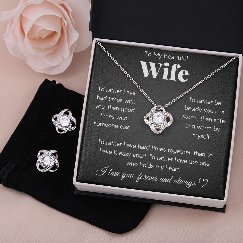 Love Knot Necklace & Earring Set for Wife - Mother's Day Gift