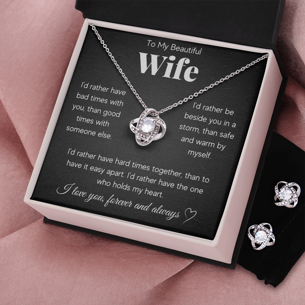 Love Knot Necklace & Earring Set for Wife - Mother's Day Gift
