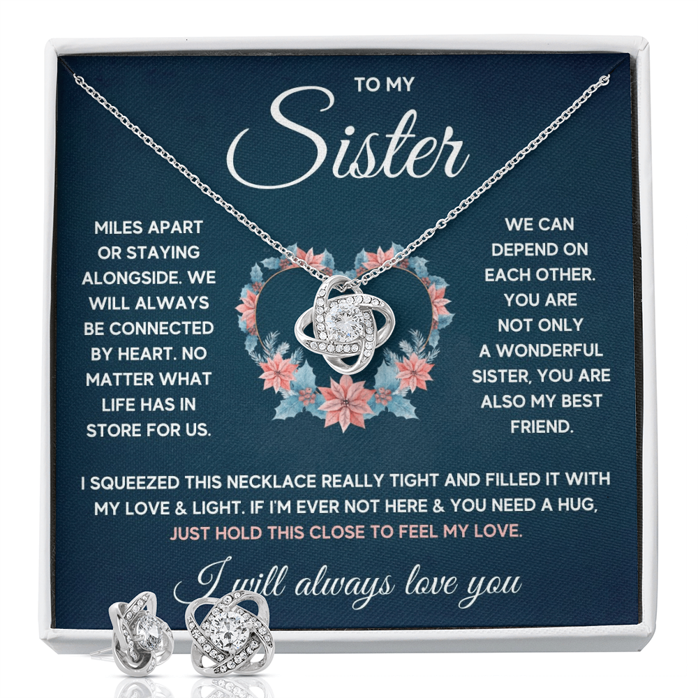 Love Knot Necklace & Earring Set for Sister from Sister - Mother's Day Gift - Connected by Heart