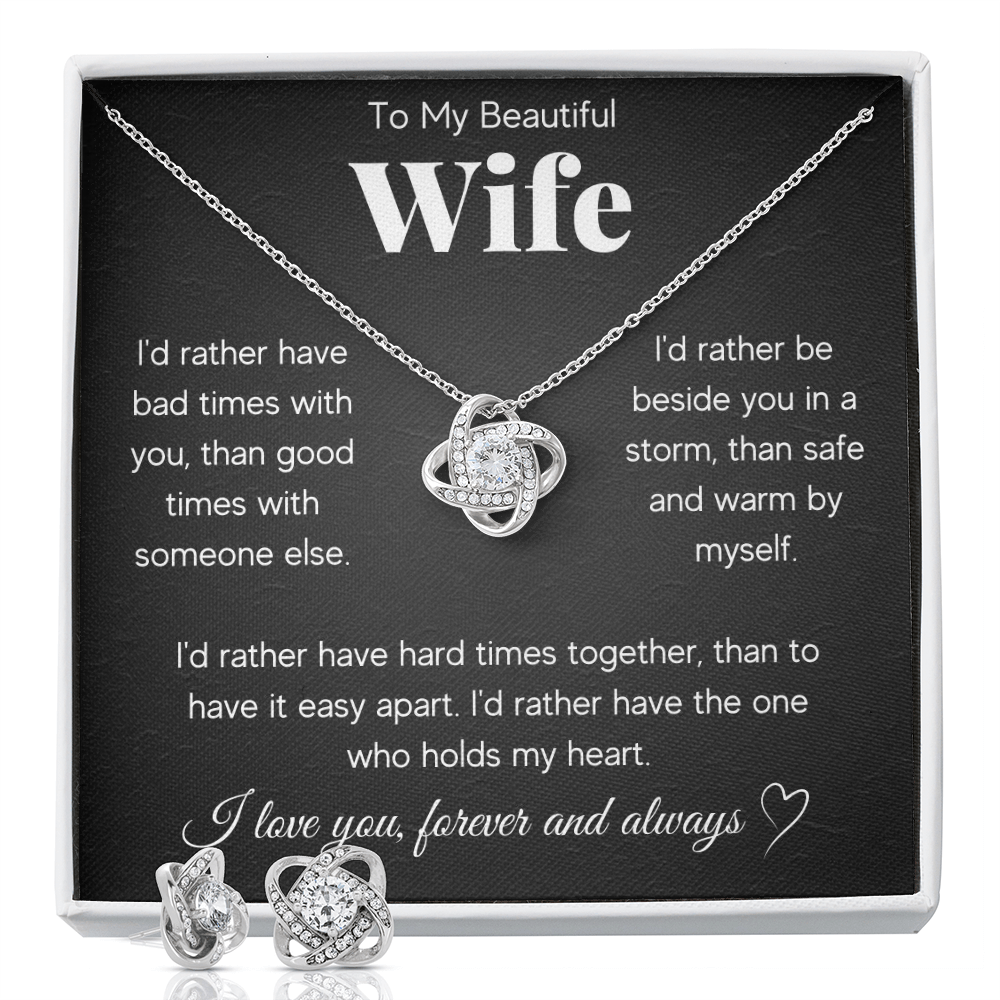 Love Knot Necklace & Earring Set for Wife - Mother's Day Gift