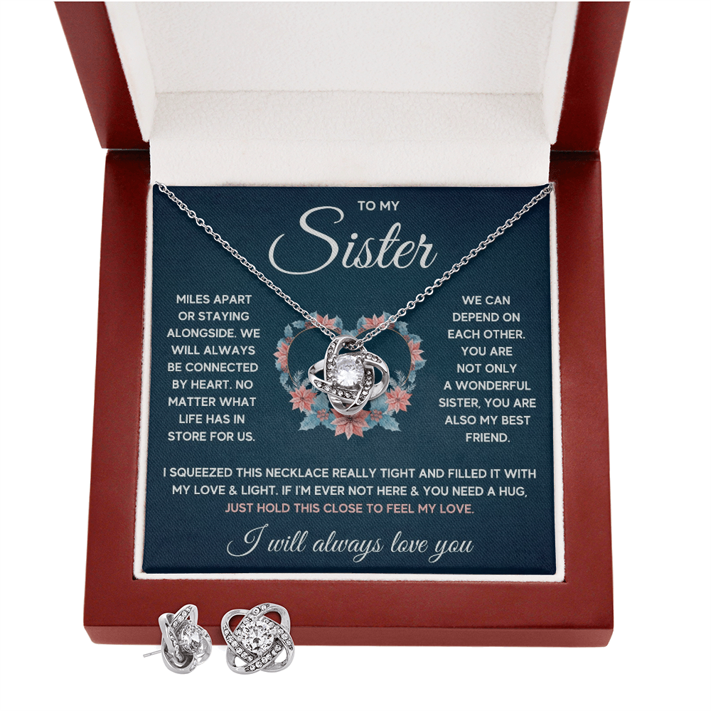 Love Knot Necklace & Earring Set for Sister from Sister - Mother's Day Gift - Connected by Heart