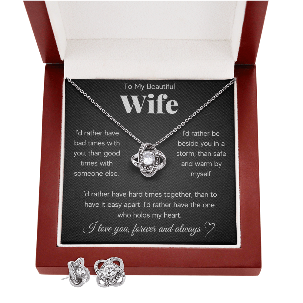 Love Knot Necklace & Earring Set for Wife - Mother's Day Gift