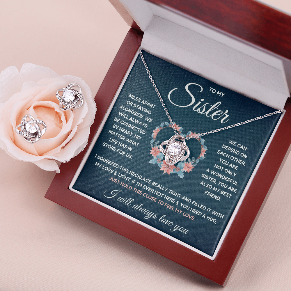 Love Knot Necklace & Earring Set for Sister from Sister - Mother's Day Gift - Connected by Heart