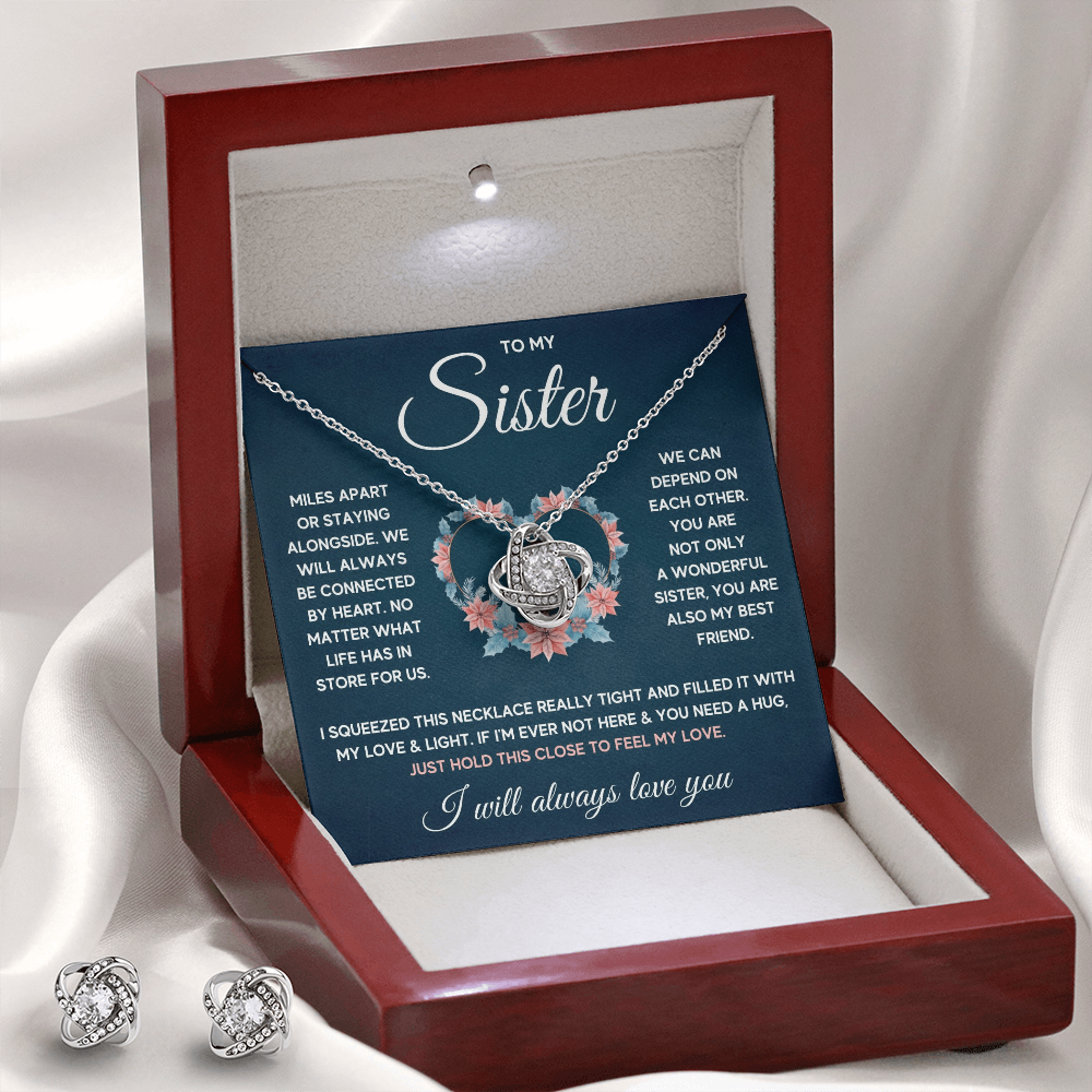 Love Knot Necklace & Earring Set for Sister from Sister - Mother's Day Gift - Connected by Heart