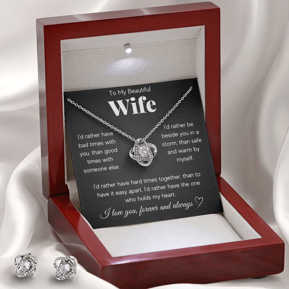Love Knot Necklace & Earring Set for Wife - Mother's Day Gift