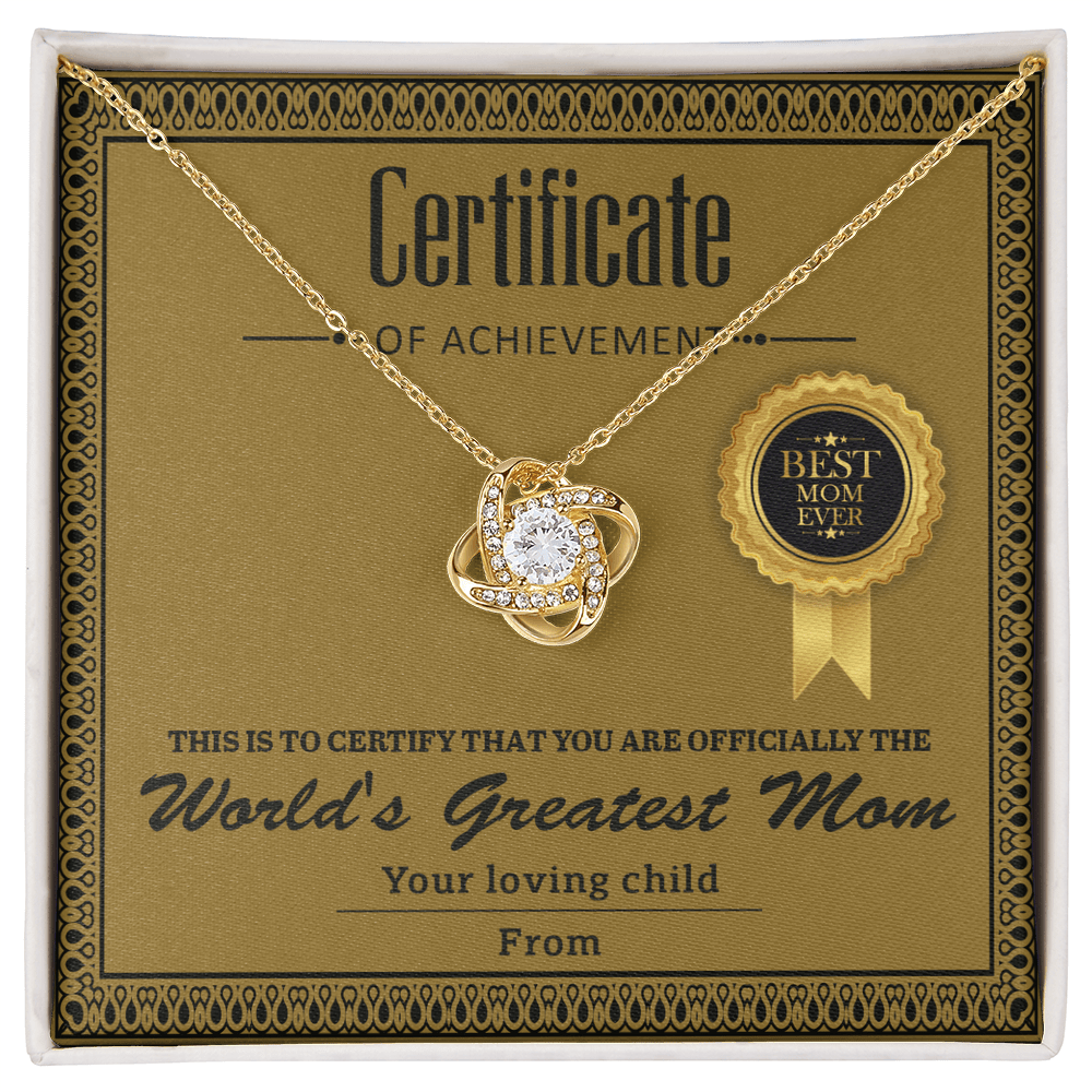 Love Knot Necklace – Gift for the Best Mom Ever with a Certificate of Love and Gratitude - TreasuredTale
