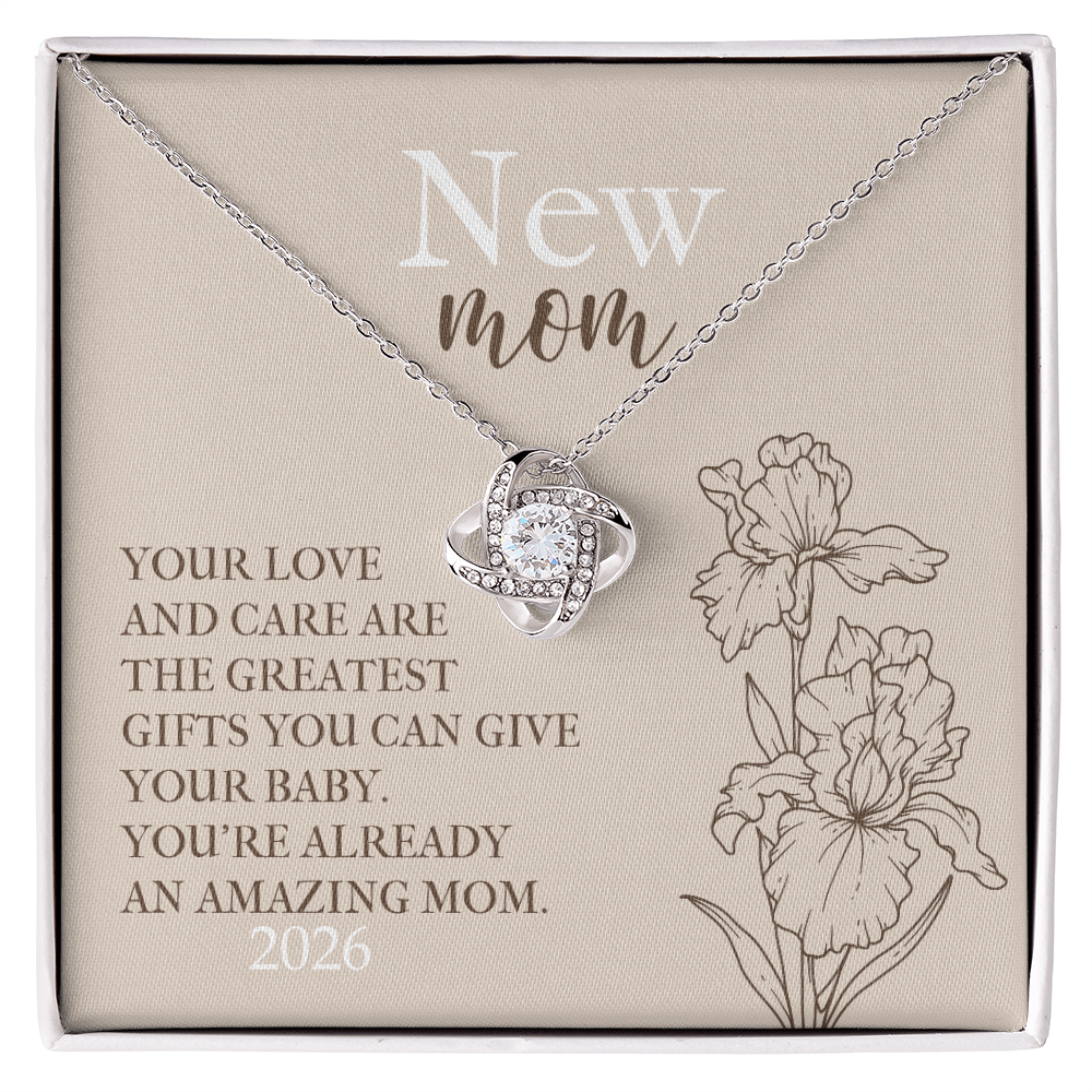 Love Knot Necklace for New Mom With Birth Flower - Mother's Day Gift